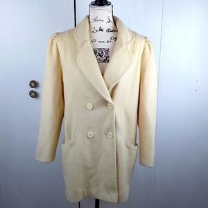 Herman Kay Petites Womens Cream Wool Double Breasted Dress Coat Trench  Sz.L